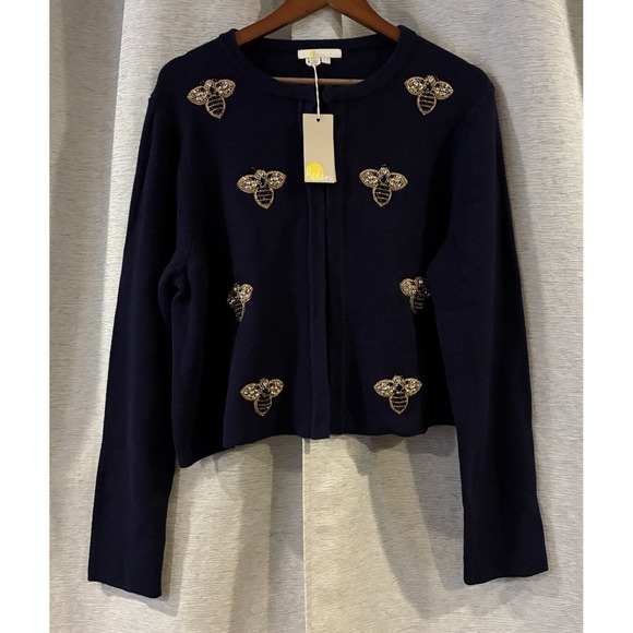 Boden Sweaters - Boden Embellished Bees Sweater Jacket Cardigan Navy Blue Beaded Size 14 US NWT